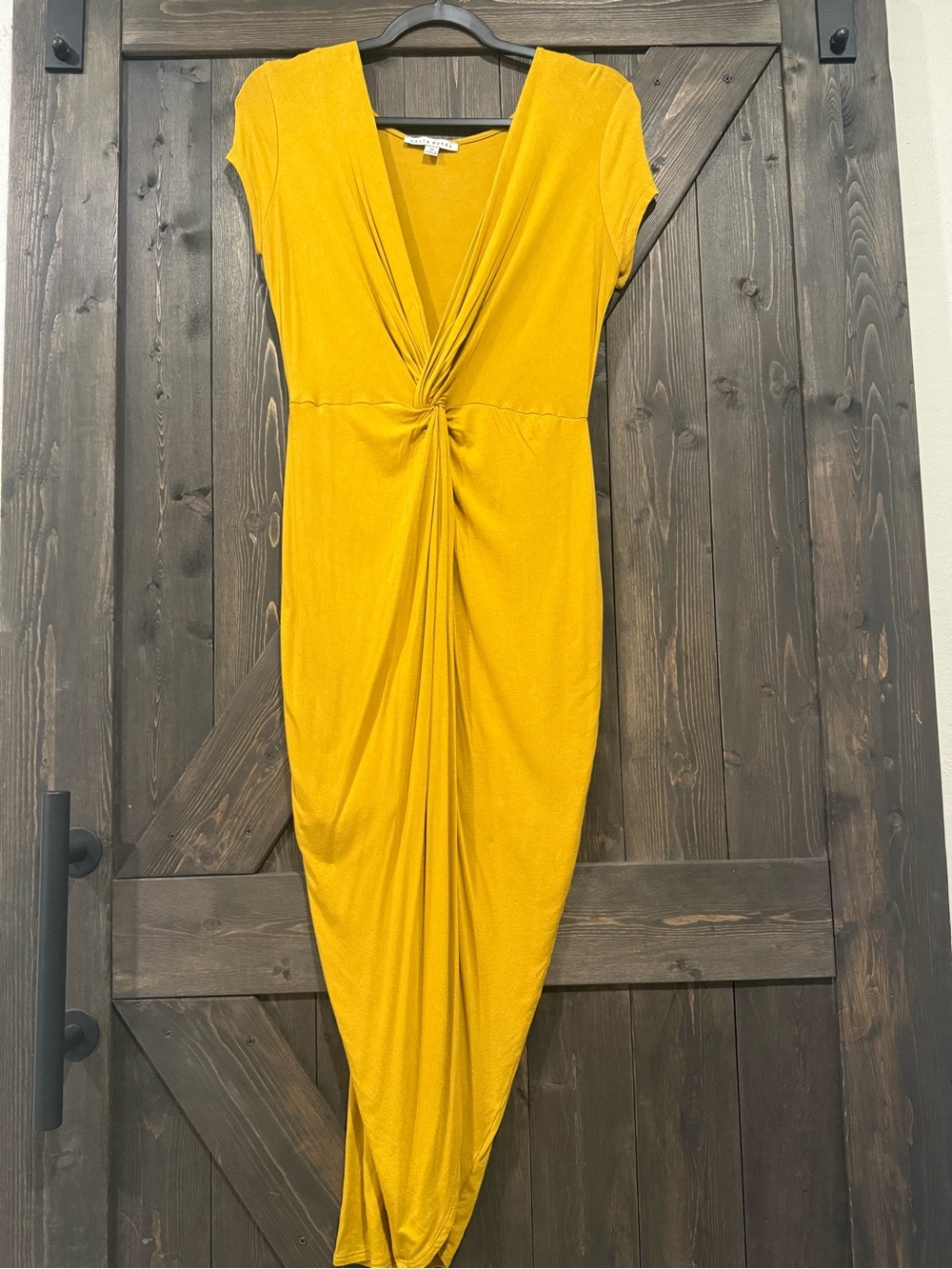Twist-Front Mustard Maxi Dress